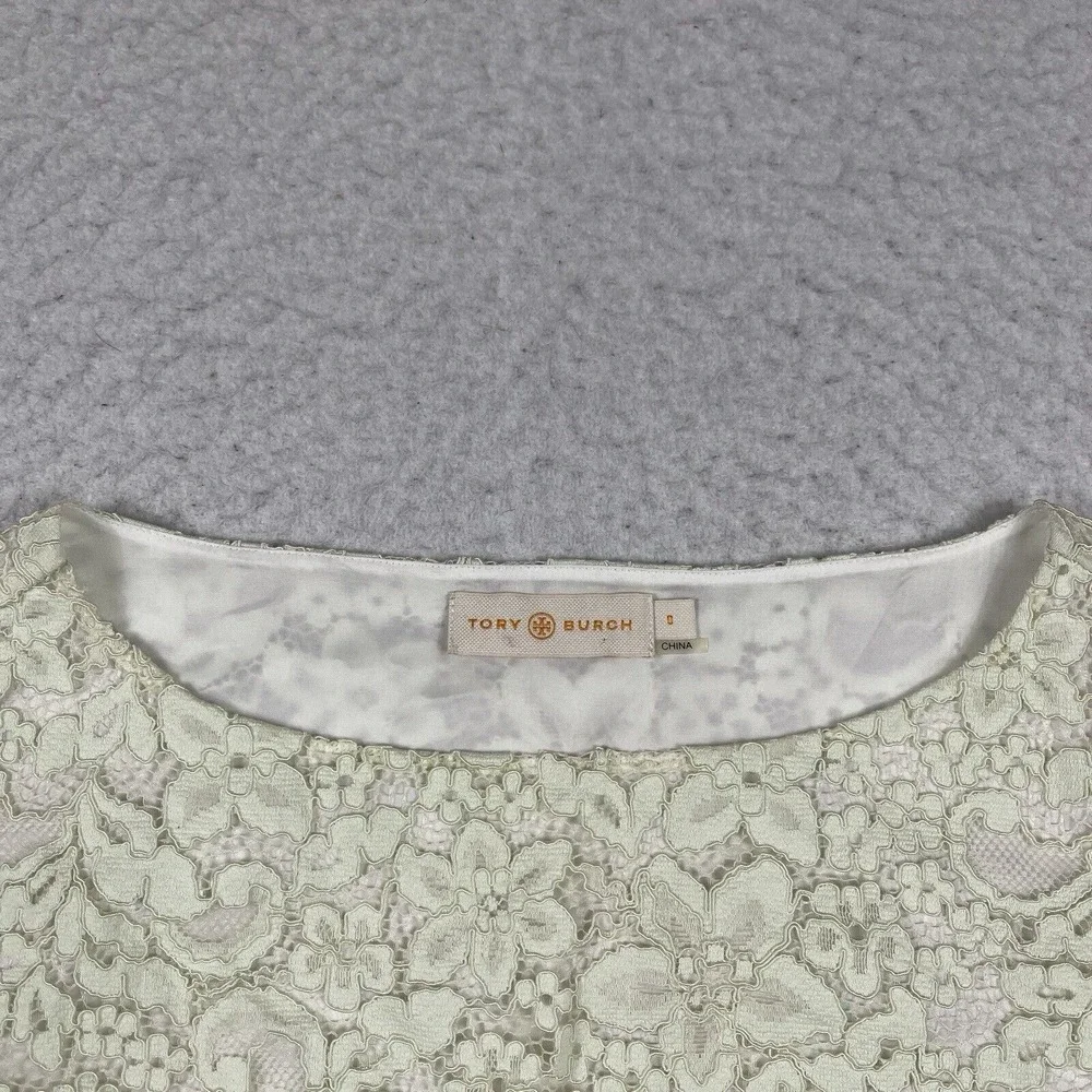Tory Burch Shirt Womens 0 Julep Green Floral Lace Overlay Blouse Cottagecore Top